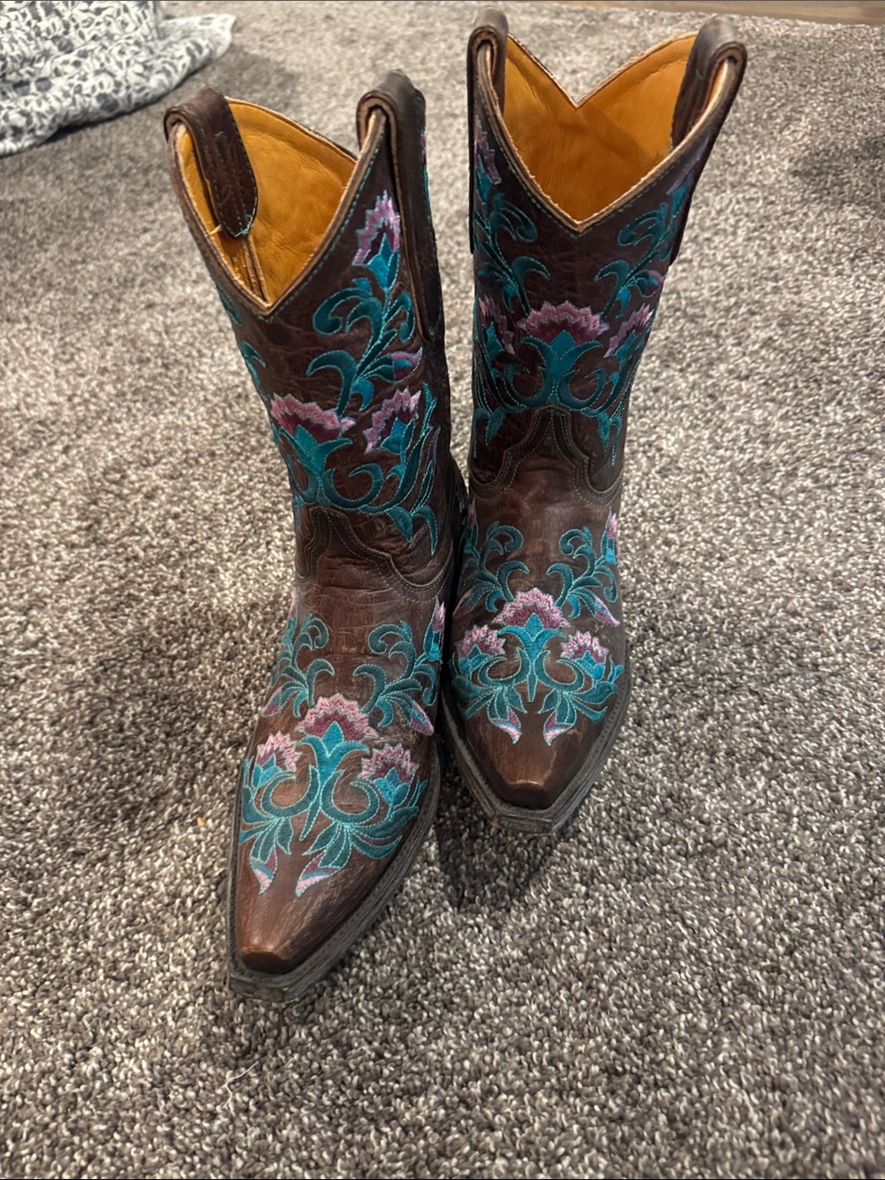 Old Gringo Brown Leather Cowboy Boots with Teal and Purple Embroidery